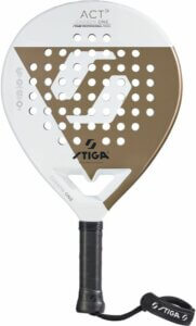 Raquette padel tennis de la marque STIGA et de la reference ACT de couleur blanche et or