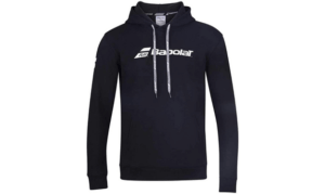 Sweatshirt padel a capuche homme bleu marine avec ecriture de la marque Babolat