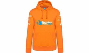 Sweatshirt Barcelona Padel Tour a capuche pour homme orange avec ecriture