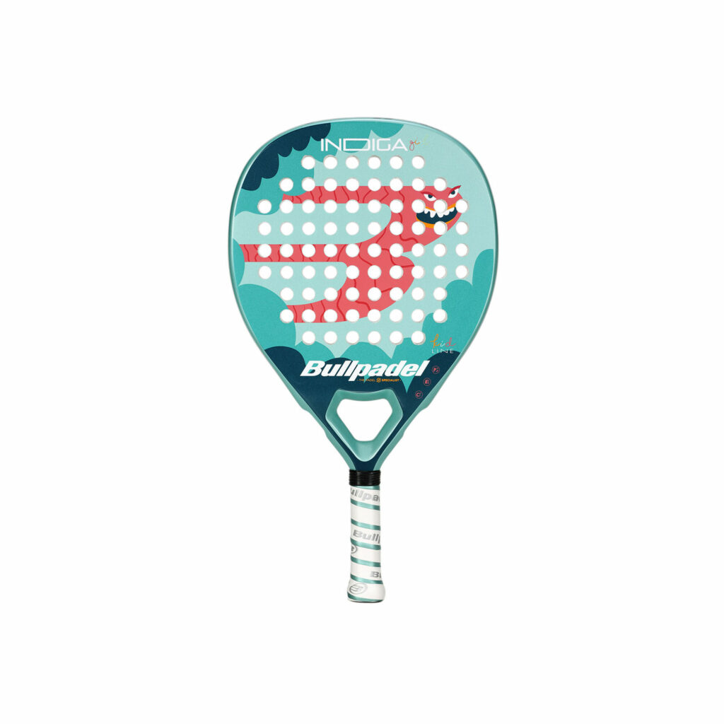 raquette de Padel pour petite fille de couleur bleu verdâtre avec un peu de rouge au milieu